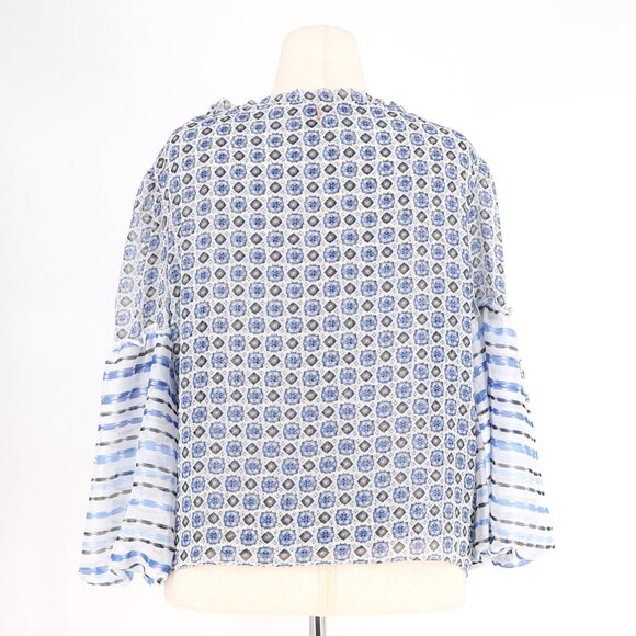 MISA LOS ANGELES Renata Chiffon Blouse Lightweight Blouson Sleeve Blue Size L - Picture 7 of 12